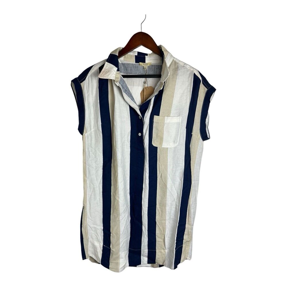 NWT Kori America Stripe Button Midi Shirt Dress Pocket Sz S Coastal Beach